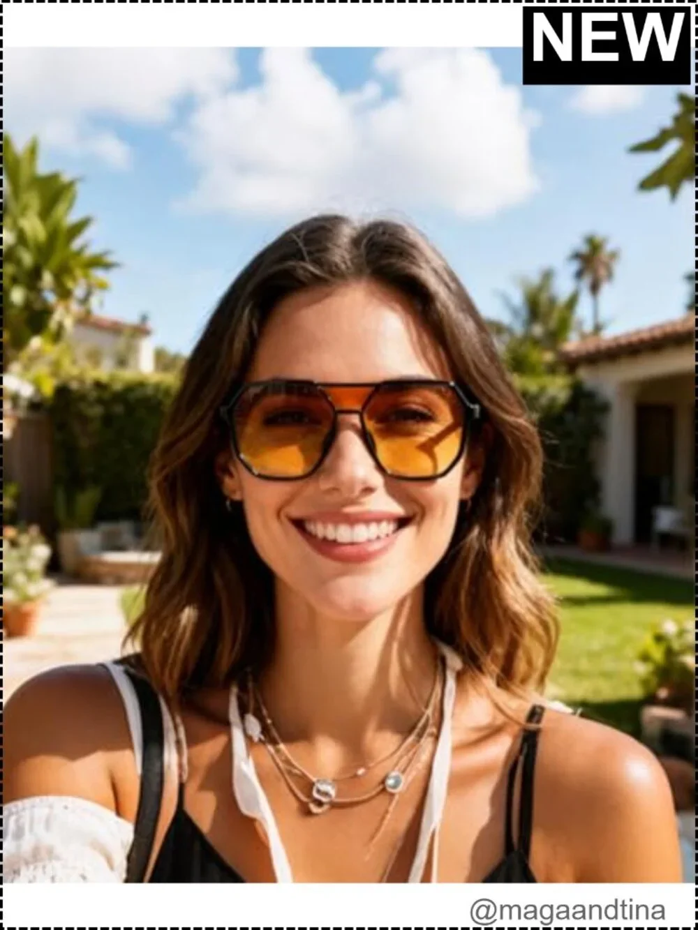 Oversized Square Aviator Sunglasses Retro Double Bridge UV400 Protection Unisex